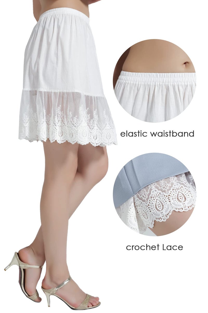 BEAUTELICATE 100% Cotton Half Slip Skirt Extender with Lace Trim Vintage Underskirt - Image 2